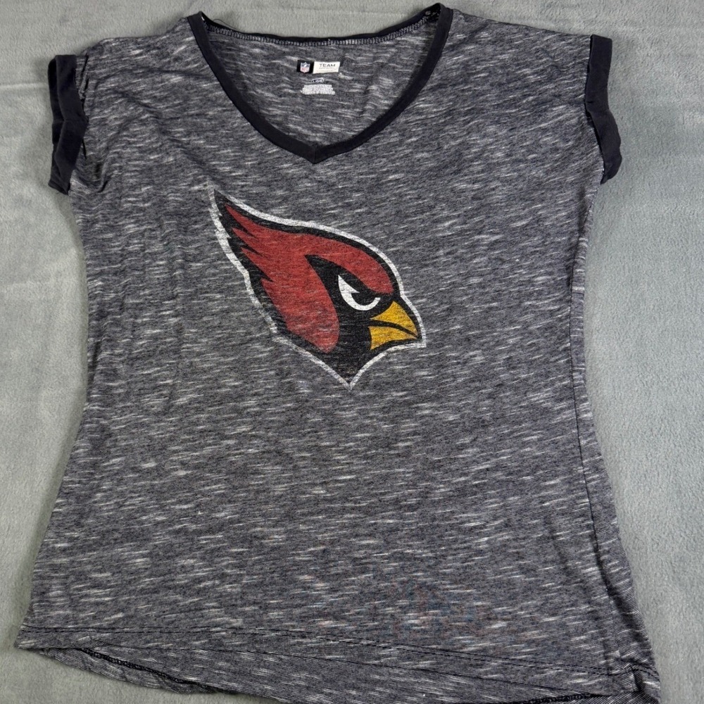 NFL Team Apparel Arizona Cardinals Womens Grey Space Dye V-Neck T-Shirt Large